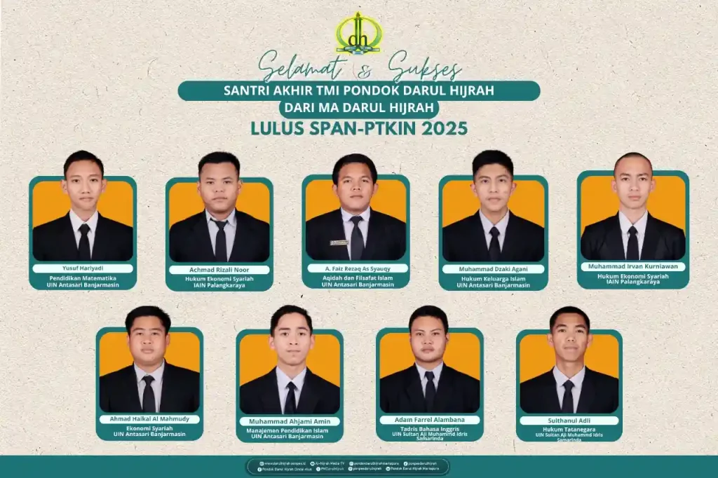 9 orang santri MA Darul hijrah berhasil dengan Hasil SPAN PTKIN tahun 2025