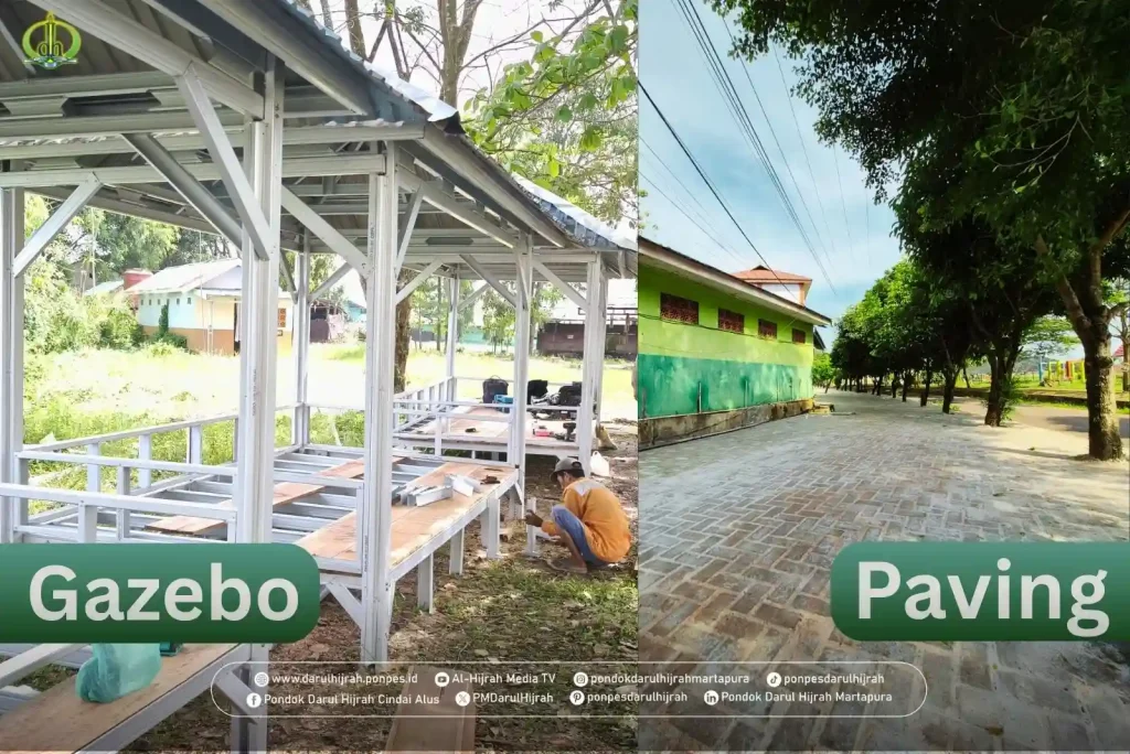 fasilitas baru berupa paving blok dan gazebo di Pondok Darul Hijrah cindai Alus Martapura