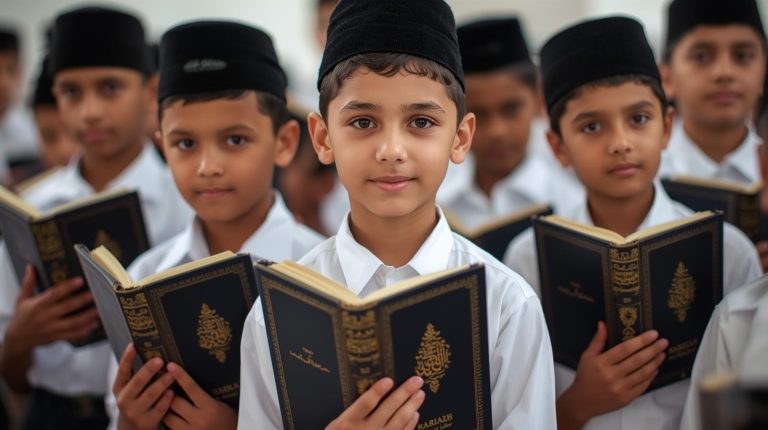 santri memegang al qur'an donasi